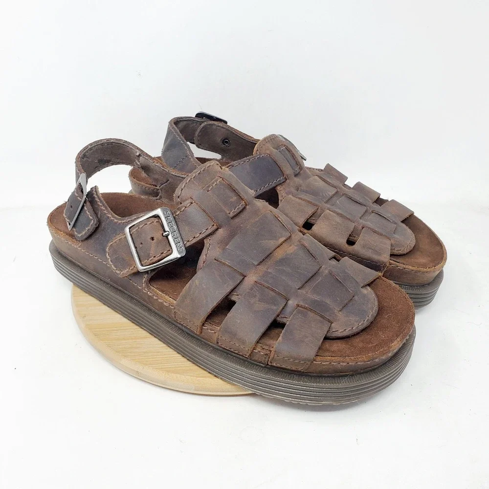 Skechers Jammers Sandals Mens 11 Fisherman Brown Chunky Platform 90s‎ Y2K Shoes